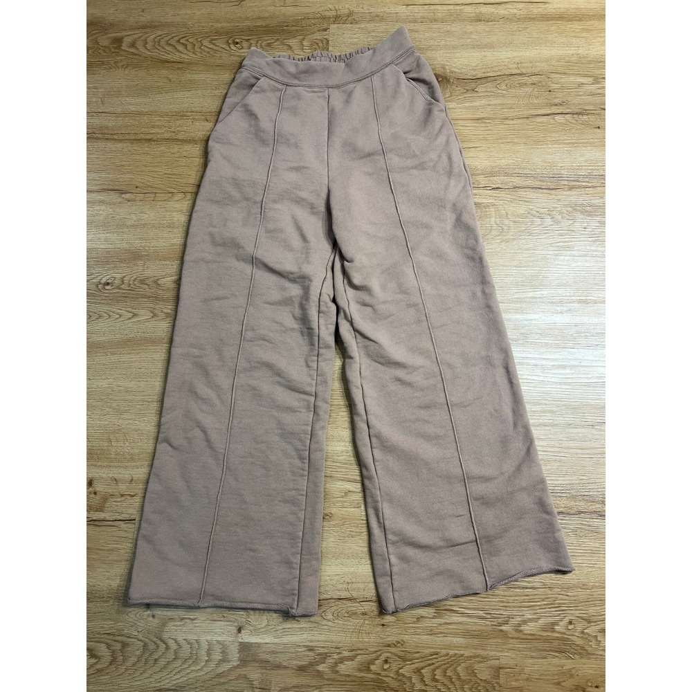 TKEES Womens Size 1 Sweatpants Taupe Brown 100% Cotton Wide Leg Made Canada S